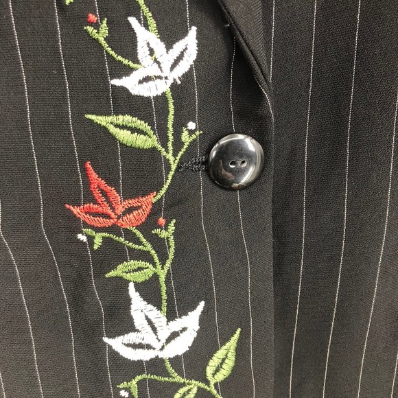 NWT Lucy Pereda Floral Embroidered Office Blazer w/Padded Shoulder sz 12 Blk Pin - Picture 6 of 11